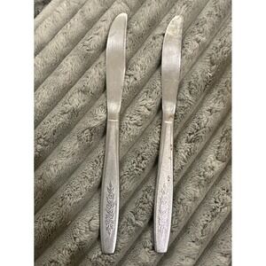 Vintage Mid Century Floral Oneida Spring Ballad (2) Dinner Knives Stainless Read